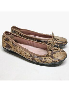 Paul Mayer Attitudes Ballet Flats Size 5 B Brown Python Print Leather with Bow